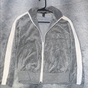 Grey and White Velour Track Zip Up Jacket